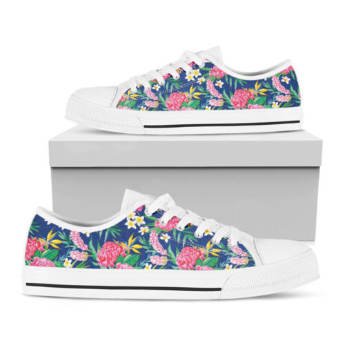Watercolor Chrysanthemum Pattern Print White Low Top Shoes, Best Gift For Men And Women