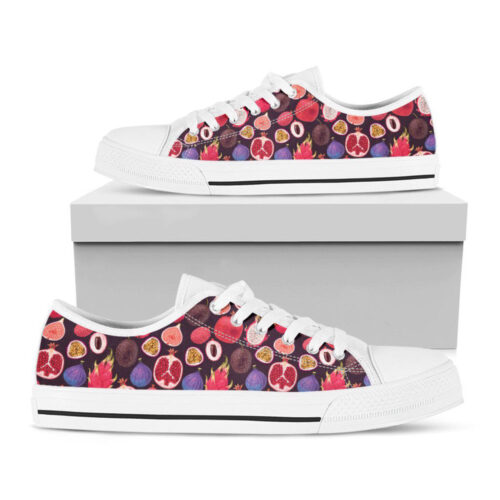 Tropical Summer Fruits Pattern Print White Low Top Shoes, Best Gift For Men And Women