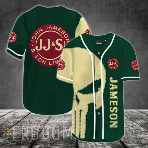 Stylish Beige Skull Jameson Whiskey Baseball Jersey – Stand out with this Unique Design!