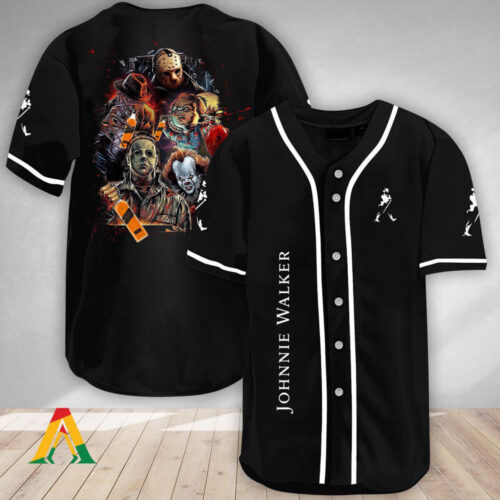 Spook up Your Style with Johnnie Walker Halloween Horror Characters Baseball Jersey