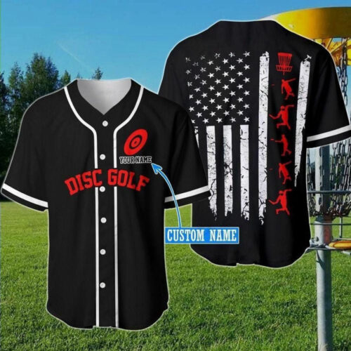 Disc Golf Line Flag Personalized Baseball Jersey