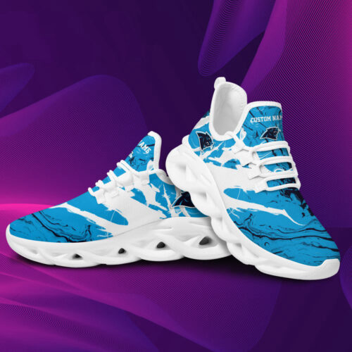 Carolina Panthers Logo Custom Name Tie Dye Pattern 3D Max Soul Sneaker Shoes   For Men Women
