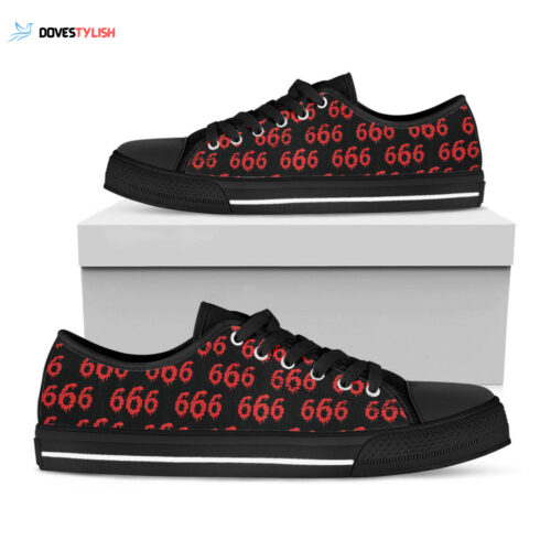 666 Satan Pattern Print Black Low Top Shoes, Best Gift For Men And Women