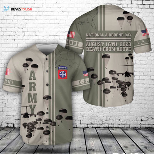 82nd Airborne Division Parachute Baseball Jersey – US Army Paratroopers NLSI1107PD07