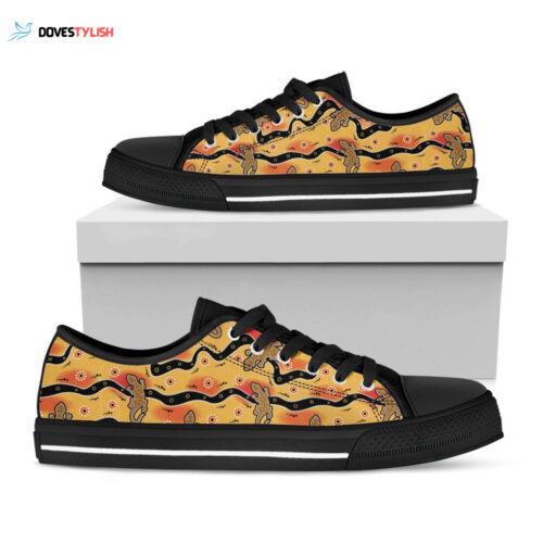 Aboriginal Lizard Pattern Print Black Low Top Shoes, Gift For Men And Women