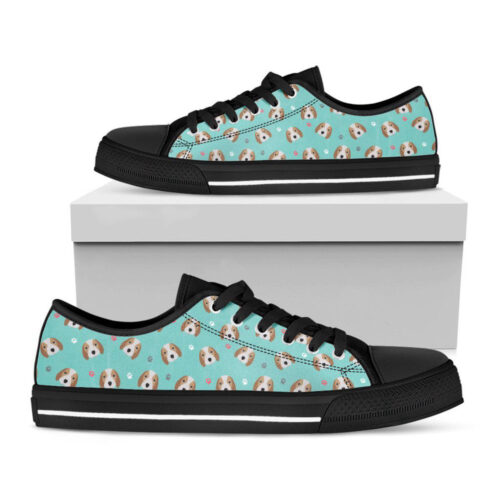 Adorable Beagle Puppy Pattern Print Black  Low Top Shoes, Best Gift For  Men And Women