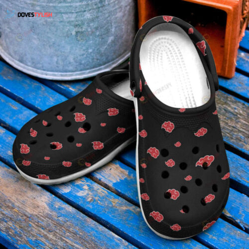Akatsuki Cloud Pattern Crocs Classic Clogs Shoes In Black