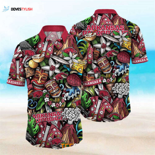 Arkansas Razorbacks Short Sleeve Button Up Tropical Aloha Hawaiian Shirt Set For Fans