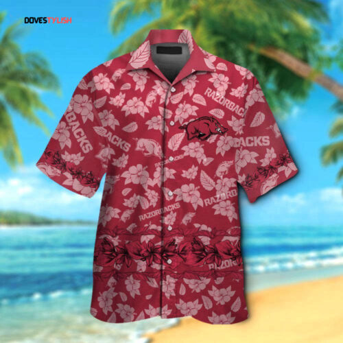 Arkansas Razorbacks Short Sleeve Button Up Tropical Aloha Hawaiian Shirt Set For Women