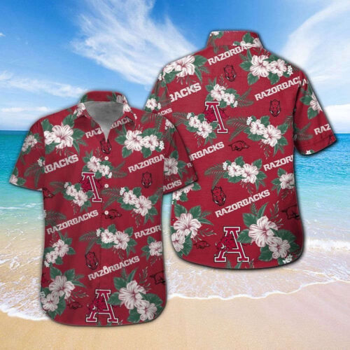 Arkansas Razorbacks Short Sleeve Button Up Tropical Aloha Hawaiian Shirt, Best Gift For Men And Women