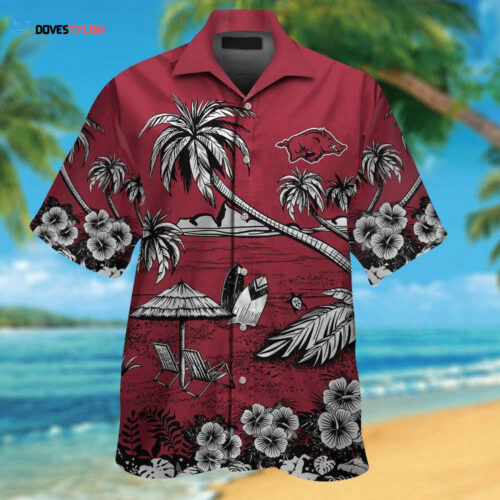Arkansas Razorbacks Short Sleeve Button Up Tropical Aloha Hawaiian Shirt, Gift For Men Women