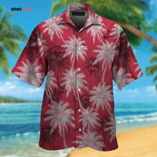 Arkansas Razorbacks Short Sleeve Button Up Tropical Aloha Hawaiian Shirt Set for Men Women Kids MTE02