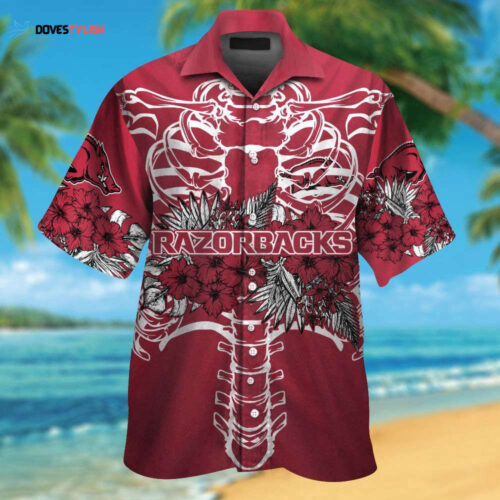 Arkansas Razorbacks Short Sleeve Button Up Tropical Aloha Hawaiian Shirt For Men