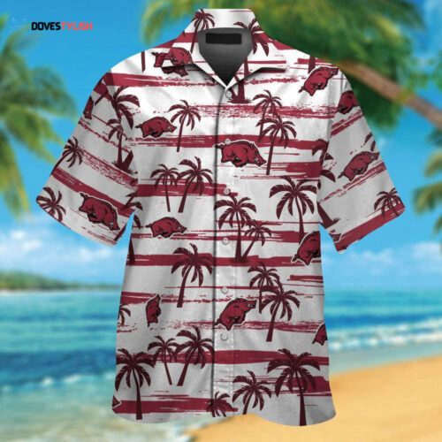 Arkansas Razorbacks Baby Yoda   Button Up Tropical Aloha Hawaiian Shirt Set For Men Women Kids