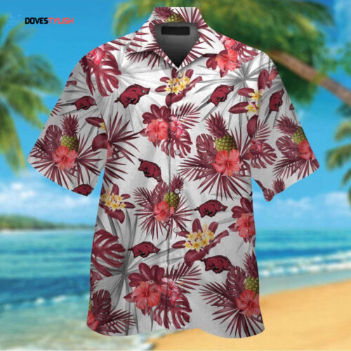 Arkansas Razorbacks   Button Up Tropical Aloha Hawaiian Shirt Set For Men Women