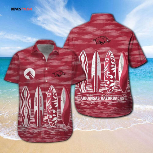 Arkansas Razorbacks Short Sleeve Button Up Tropical Aloha Hawaiian Shirt Set For Men And Women