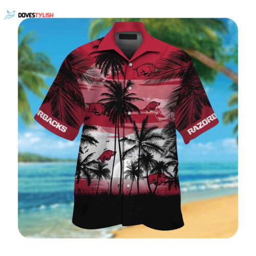 Arkansas Razorbacks Short Sleeve Button Up Tropical Aloha Hawaiian Shirt For Men