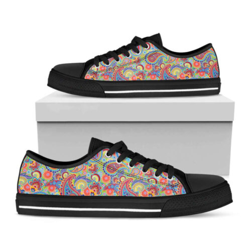 Asian Paisley Pattern Print Black Low Top Shoes, Gift For Men And Women