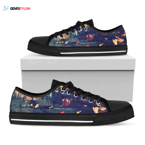 Autumn Leaves Print Black Low Top Shoes, Best Gift For Men And Women