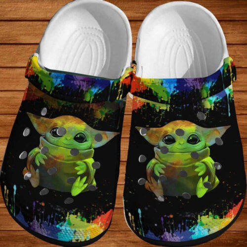 Baby Yoda At Night Pattern Crocs Classic Clogs Shoes In Black