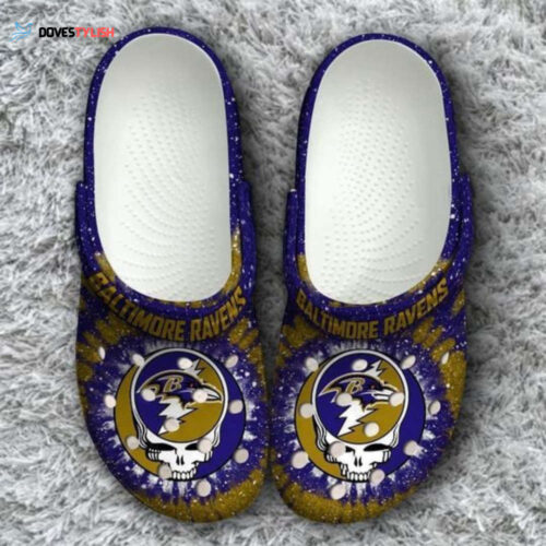 Baltimore Ravens Logo Grateful Dead Pattern Crocs Classic Clogs Shoes