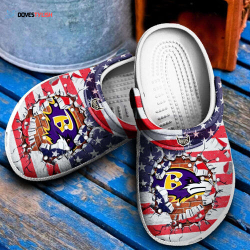 Baltimore Ravens Logo Pattern Crocs Classic Clogs Shoes In Light Purple & Red