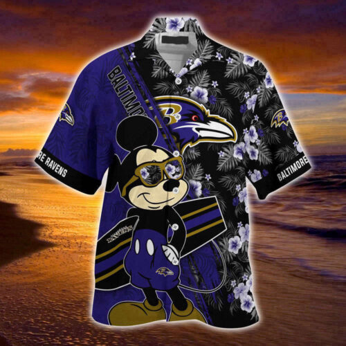 Baltimore Ravens NFL-Summer Hawaii Shirt Mickey And Floral Pattern For Sports Fans