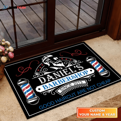 Barber Shop Personalized name Customize Year Doormat, Gift For Home Decor