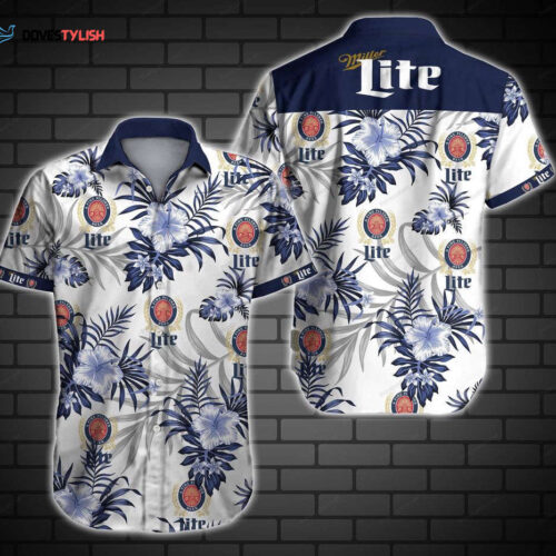 Beer Hawaii Shirt Miller Lite Hibiscus Flower Pattern White Blue Hawaiian Aloha Shirt For Men And Women