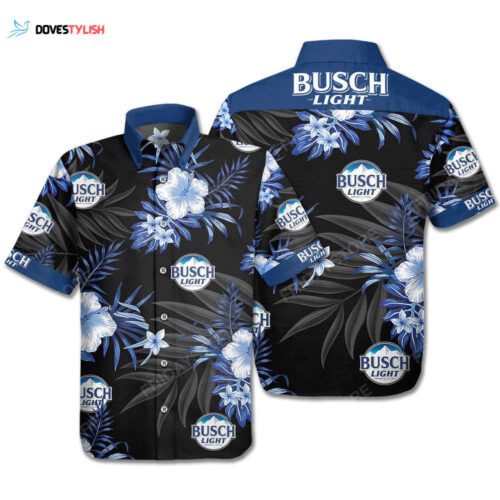 Beer Hawaiian Shirt Busch Light Logo Hibiscus Flower Pattern Blue Black Hawaii Aloha Shirt For Men Women