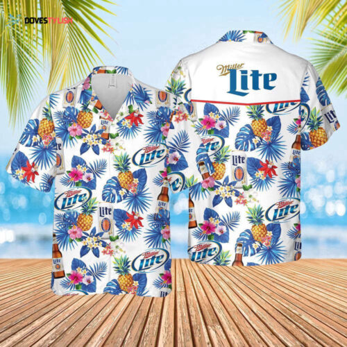 Beer Hawaiian Shirt Miller Lite Beer Palm Leaf Tropical White Hawaii Aloha Shirt Beer Hawaii Shirt For Men Women
