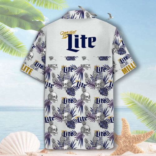 Beer Hawaiian Shirt Miller Lite Skull Pineapple Pattern Black White Hawaiian Aloha Shirt For Men Women