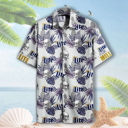Beer Hawaiian Shirt Miller Lite Skull Pineapple Pattern Black White Hawaiian Aloha Shirt For Men Women