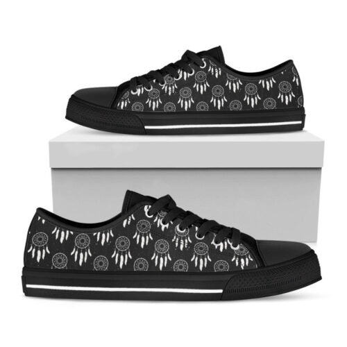 Black And White Dream Catcher Print Black Low Top Shoes, Best Gift For Men And Women