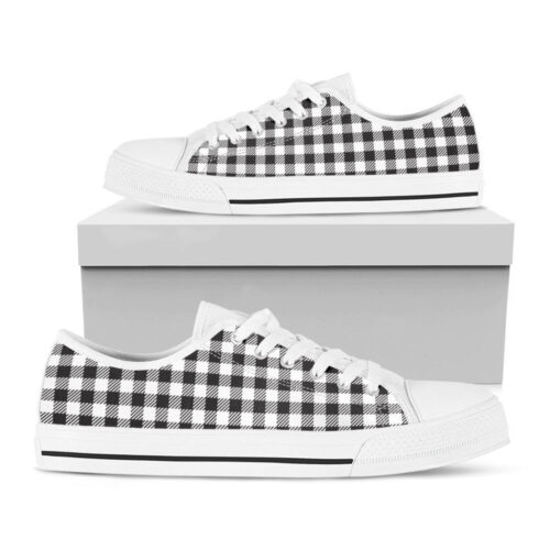 Black And White Gingham Pattern Print White Low Top Shoes, Best Gift For Men And Women