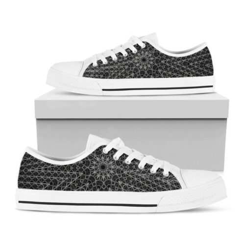 Black And White Kaleidoscope Print White Low Top Shoes, Best Gift For Men And Women