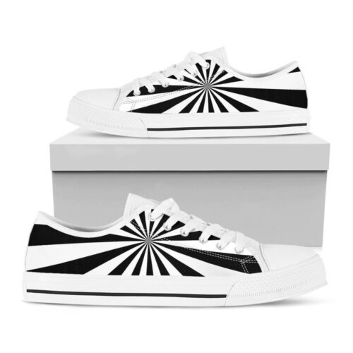 Black And White Radial Rays Print White Low Top Shoes, Gift For Men And Women