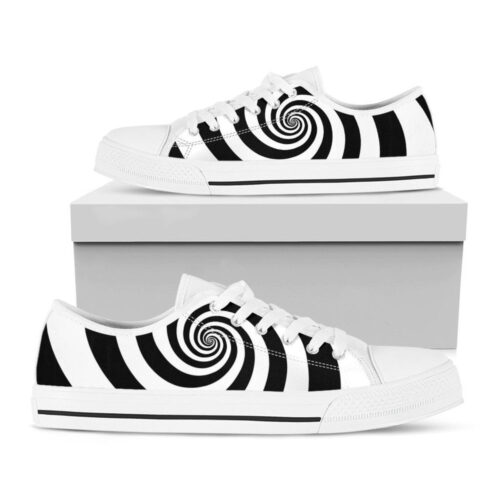 Black And White Spiral Illusion Print White  Low Top Shoes, Best Gift For  Men And Women