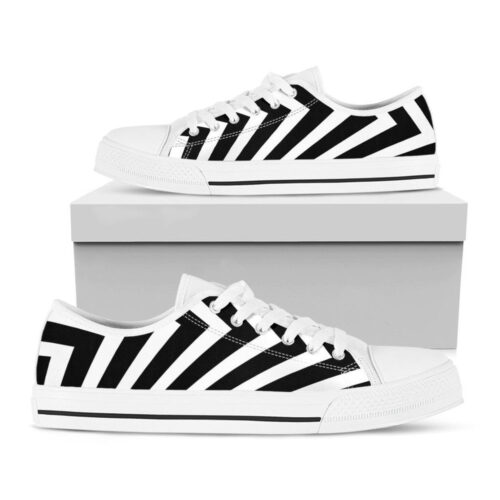 Black And White Zigzag Dazzle Print White Low Top Shoes, Best Gift For Men And Women