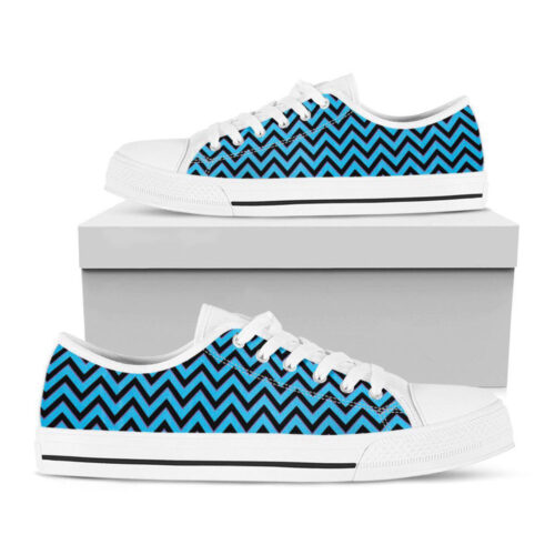 Black Blue And Purple Chevron Print White Low Top Shoes, Best Gift For Men And Women