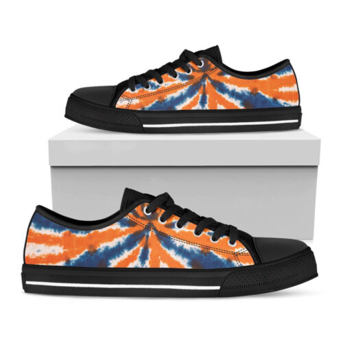 Blue And Orange Spider Tie Dye Print Black Low Top Shoes, Best Gift For Men And Women