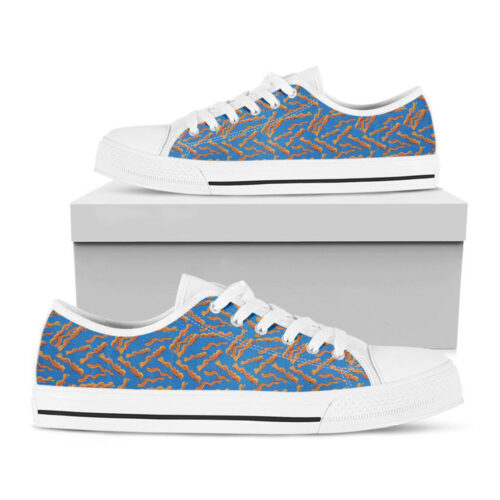 Blue Crispy Bacon Pattern Print White Low Top Shoes, Best Gift For Men And Women