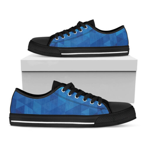 Blue Geometric Triangle Pattern Print Black Low Top Shoes, Gift For Men And Women