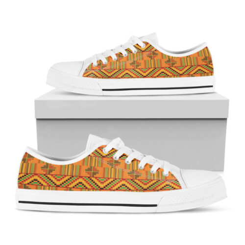 Bonwire Kente Pattern Print White Low Top Shoes, Gift For Men And Women