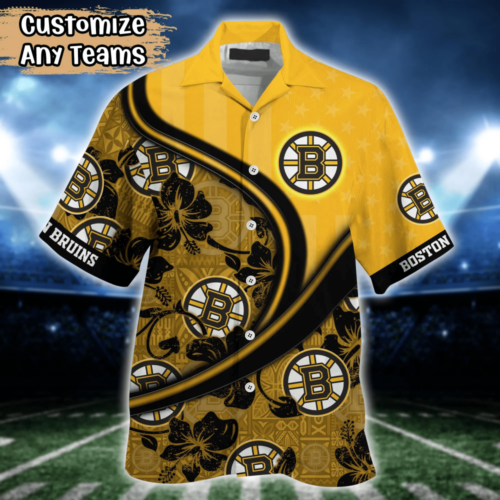 Boston Bruins NHL US Flag Flower Hawaii Shirt And Tshirt For Fans, Custom Summer Football Shirts