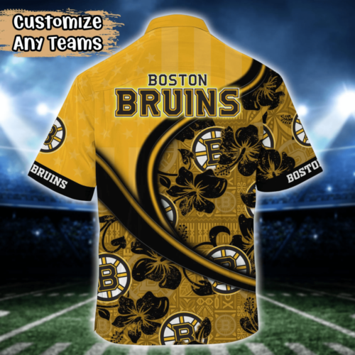 Boston Bruins NHL US Flag Flower Hawaii Shirt And Tshirt For Fans, Custom Summer Football Shirts