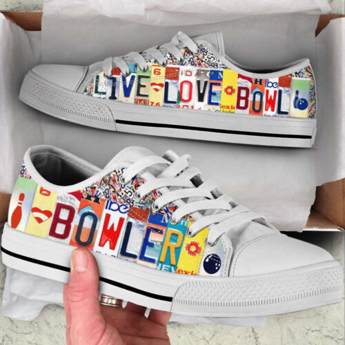 Bowler Live Love Bowl License Plates Low Top Shoes Canvas Print Lowtop Trendy Fashion Casual Shoes Gift For Adults