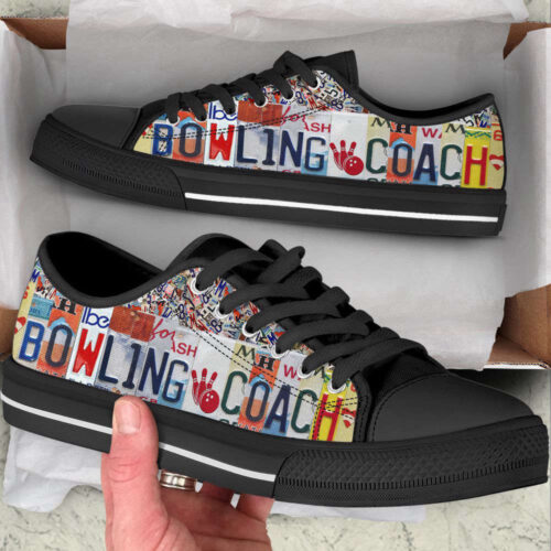 Bowling Coach License Plates Low Top Shoes Canvas Print Lowtop Fashionable Casual Shoes Gift For Adults