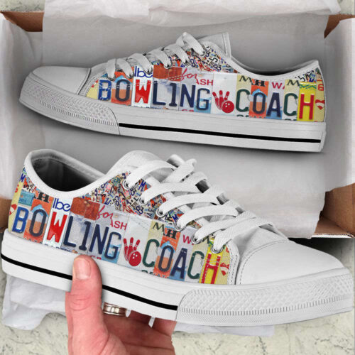 Bowling Coach License Plates Low Top Shoes Canvas Print Lowtop Fashionable Casual Shoes Gift For Adults