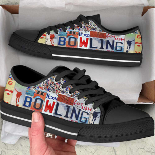 Bowling License Plates Low Top Shoes Canvas Print Lowtop Trendy Fashion Casual Shoes Gift For Adults